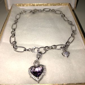 Judith Ripka purple stone drop heart pendant